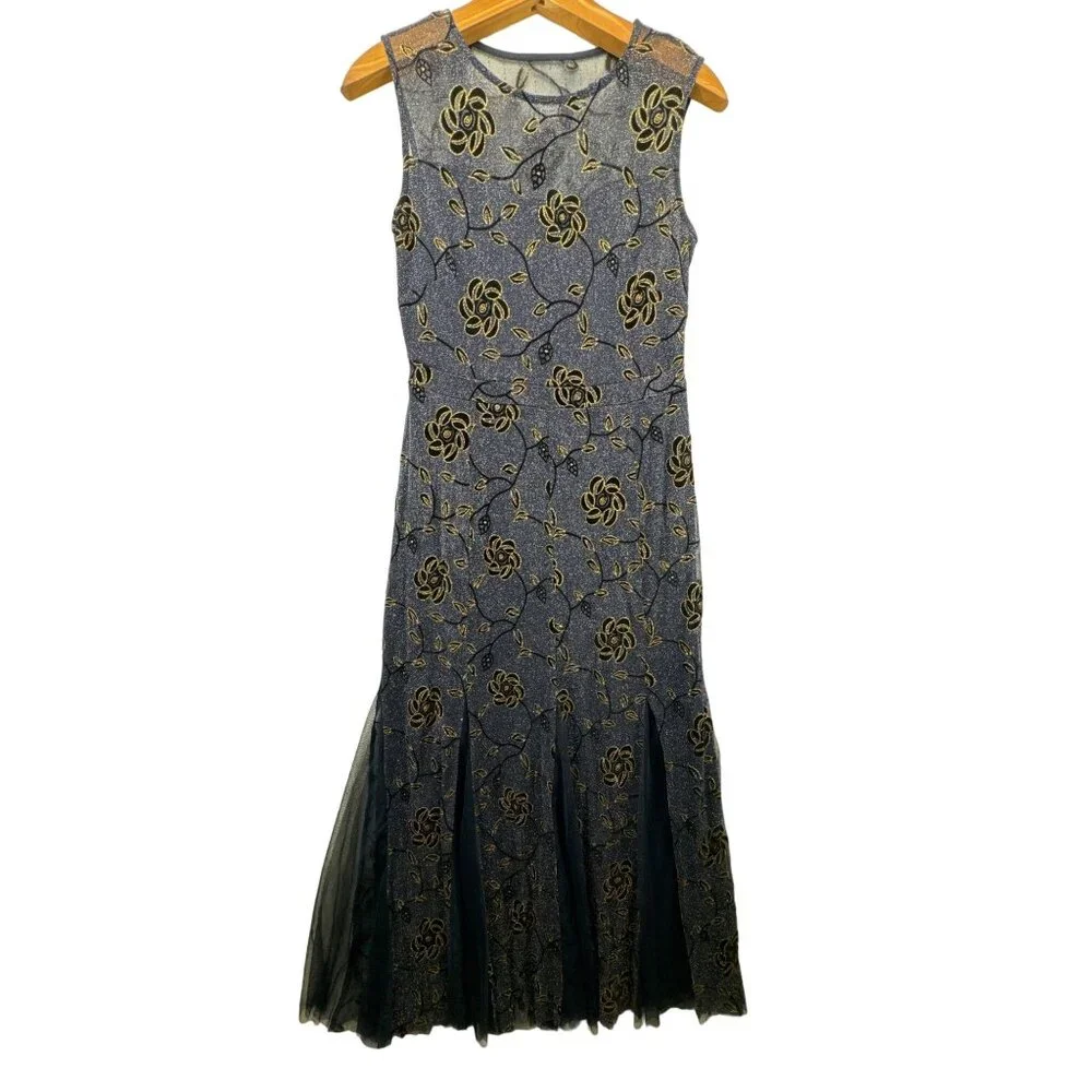 candalite | Dresses | Candalite Dress Sz S Cocktail Prom Navy Blue Metallic  Gold Floral Mesh Fairygoth | Poshmark